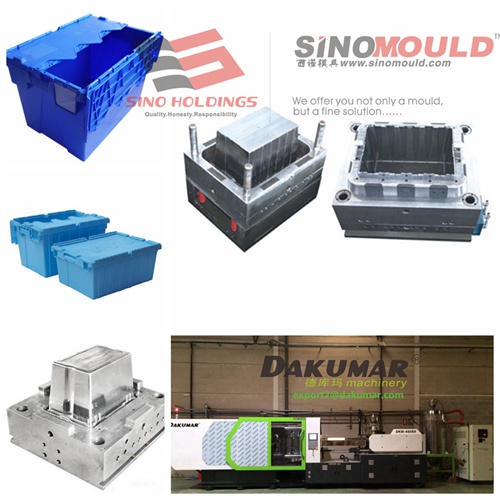 Attached lid container injection mould