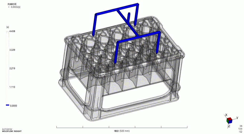 Flow analysis of bottle turnover box mould
